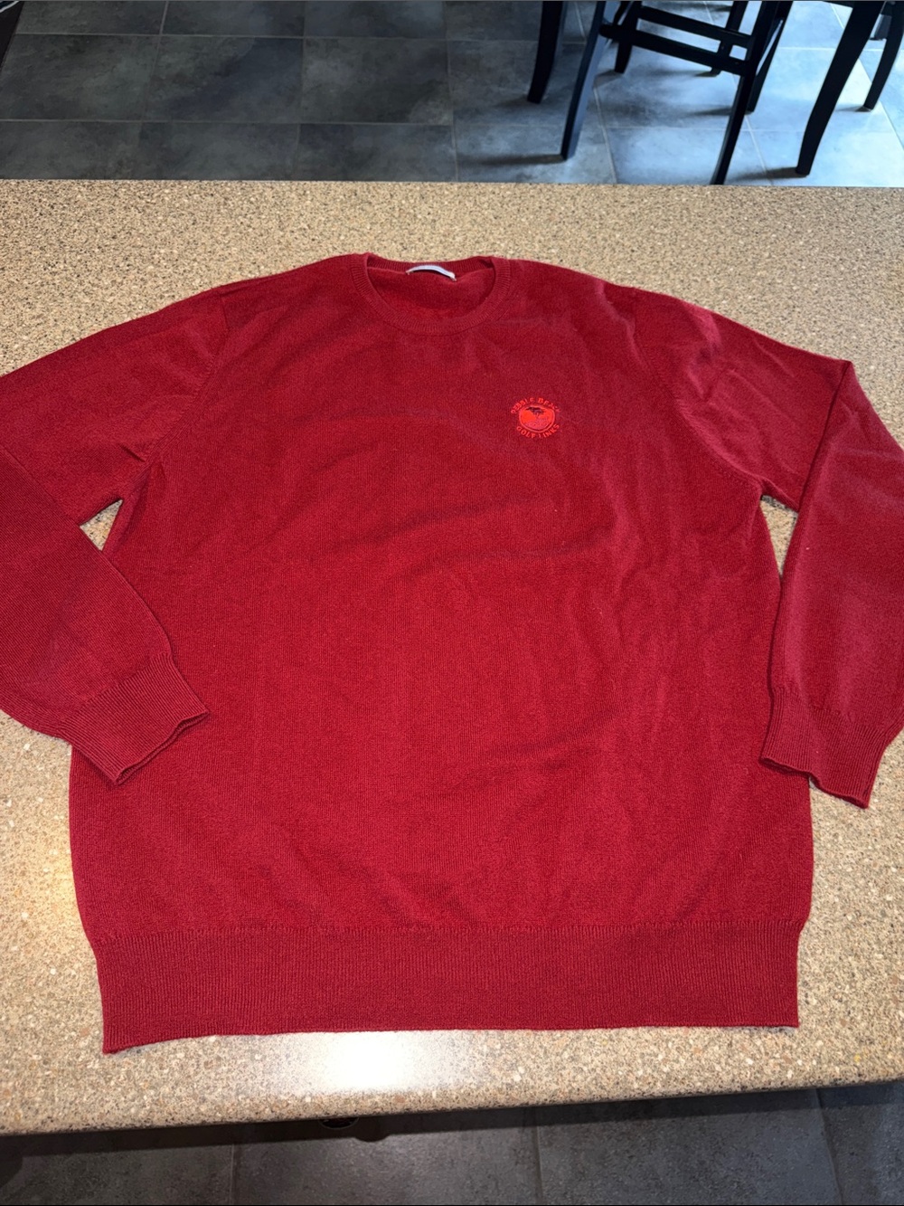 Johnstons of Elgin Red Cashmere Sweater with Subtle Chest Emblem